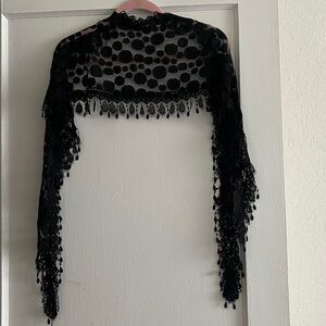 Chico's Black Lace Scarf Detail Top